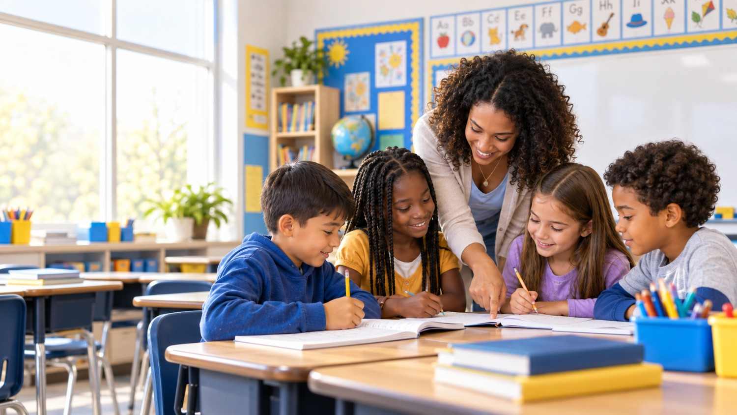 Children learning with teacher