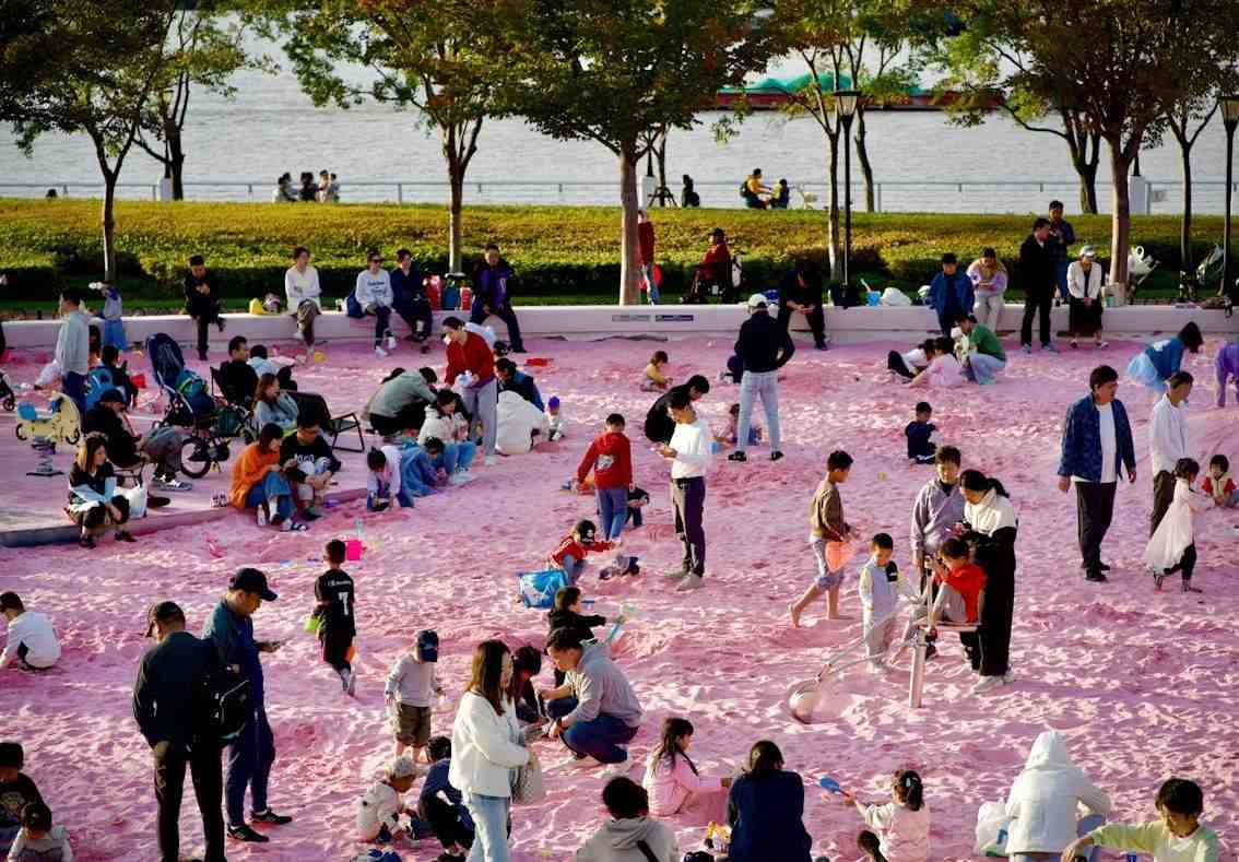 People enjoying a pink area
